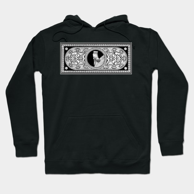 Elegant Lamassu Decoration on Black and White Hoodie by doniainart